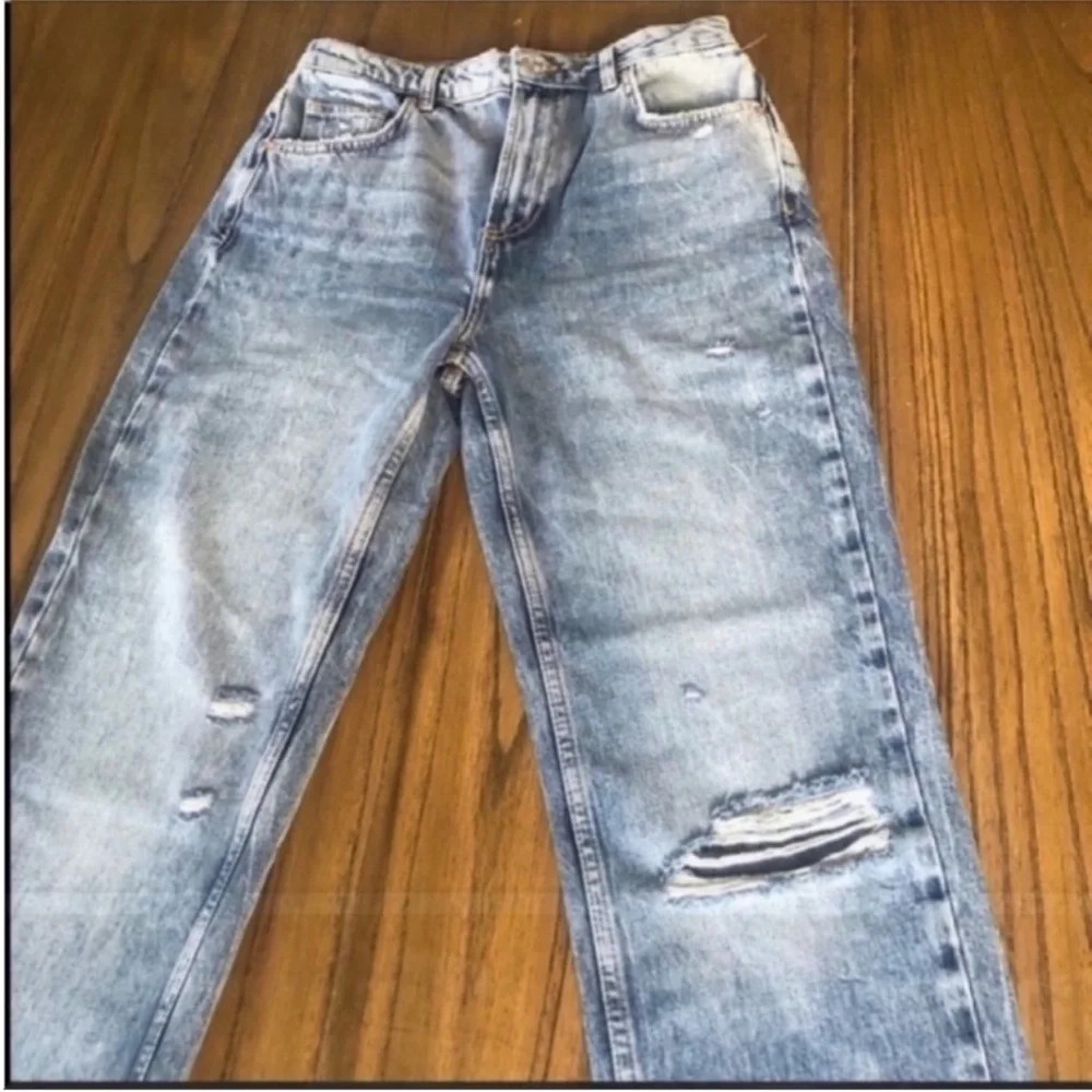 Free People high rise straight leg distressed jeans
